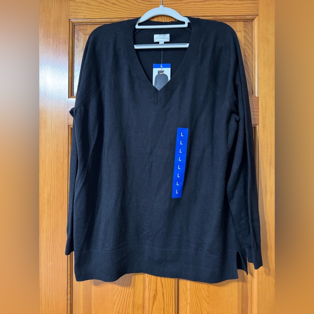 Lucky Brand Black V-Neck Women's Sweater P2P 18, L 28